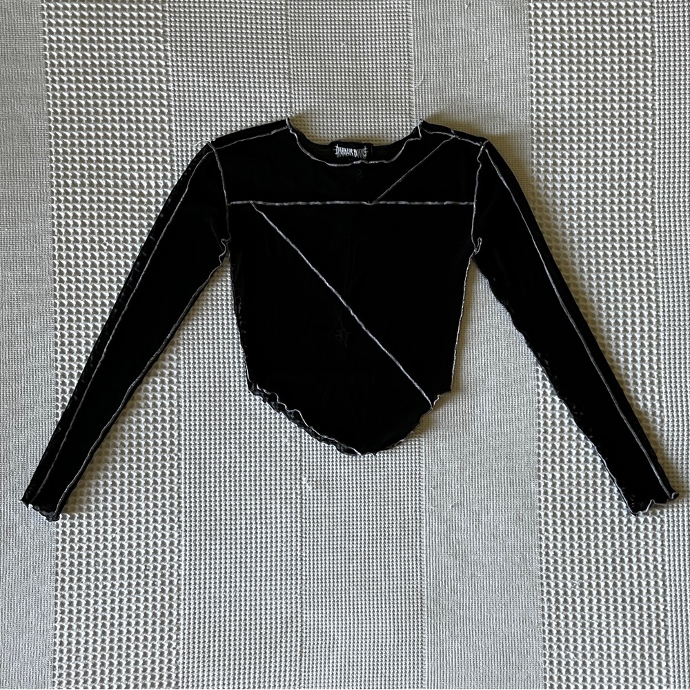 NWT - Dolls Kill - ‘Replay Asymmetrical Mesh Long Sleeve Top’ - Black - XS